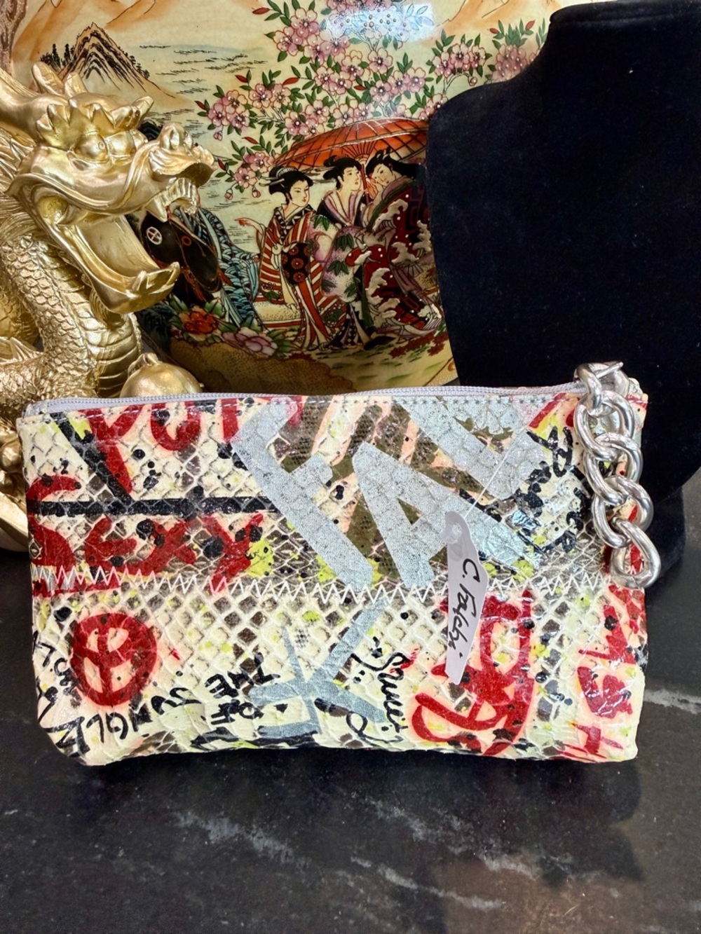 VINTAGE CARLOS FALCHI Snakeskin Zipper Bag from the Graffiti Collection NWOT